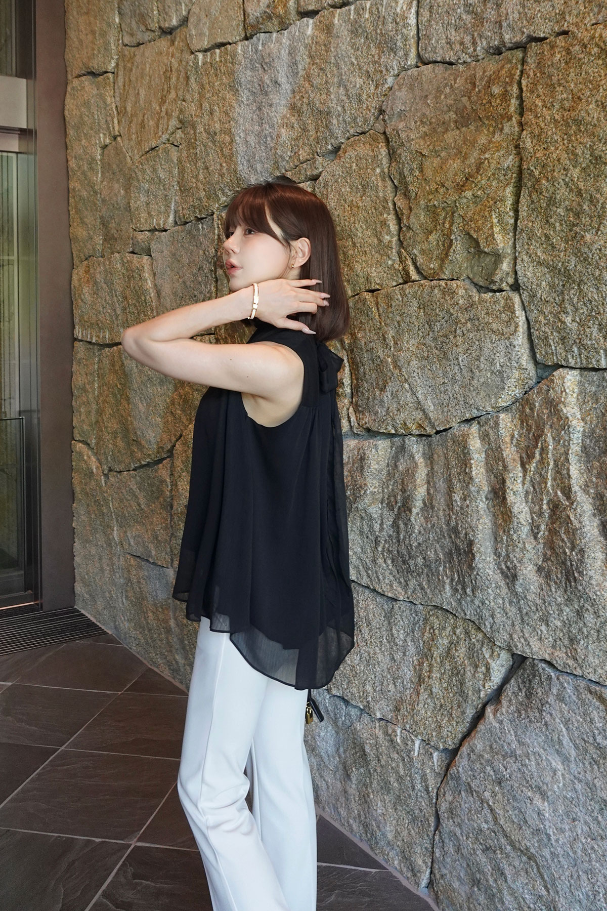 ���� �٥��set���ե���sleeveless�֥饦�� ���顼:�֥�å����ۥ磻�ȡ��ߥ��ȥ��졼