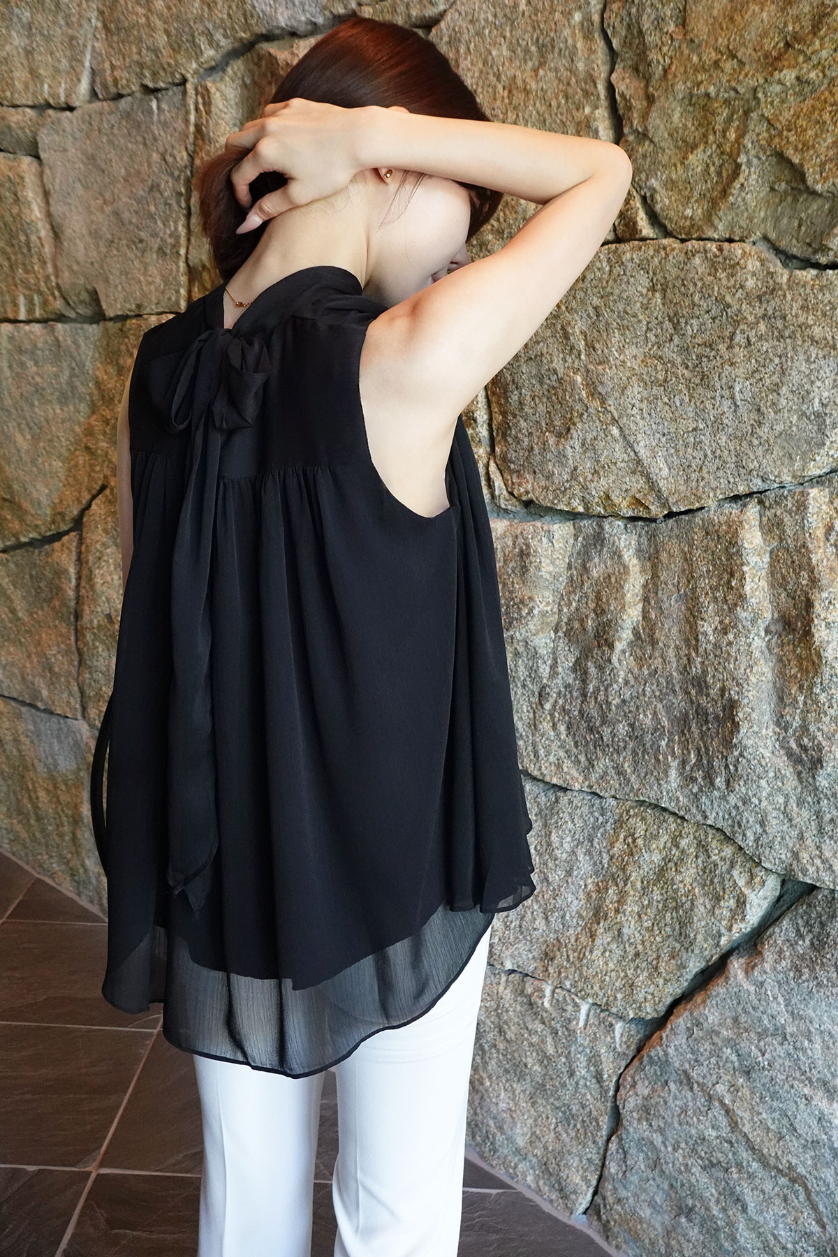 ���� �٥��set���ե���sleeveless�֥饦�� ���顼:�֥�å����ۥ磻�ȡ��ߥ��ȥ��졼