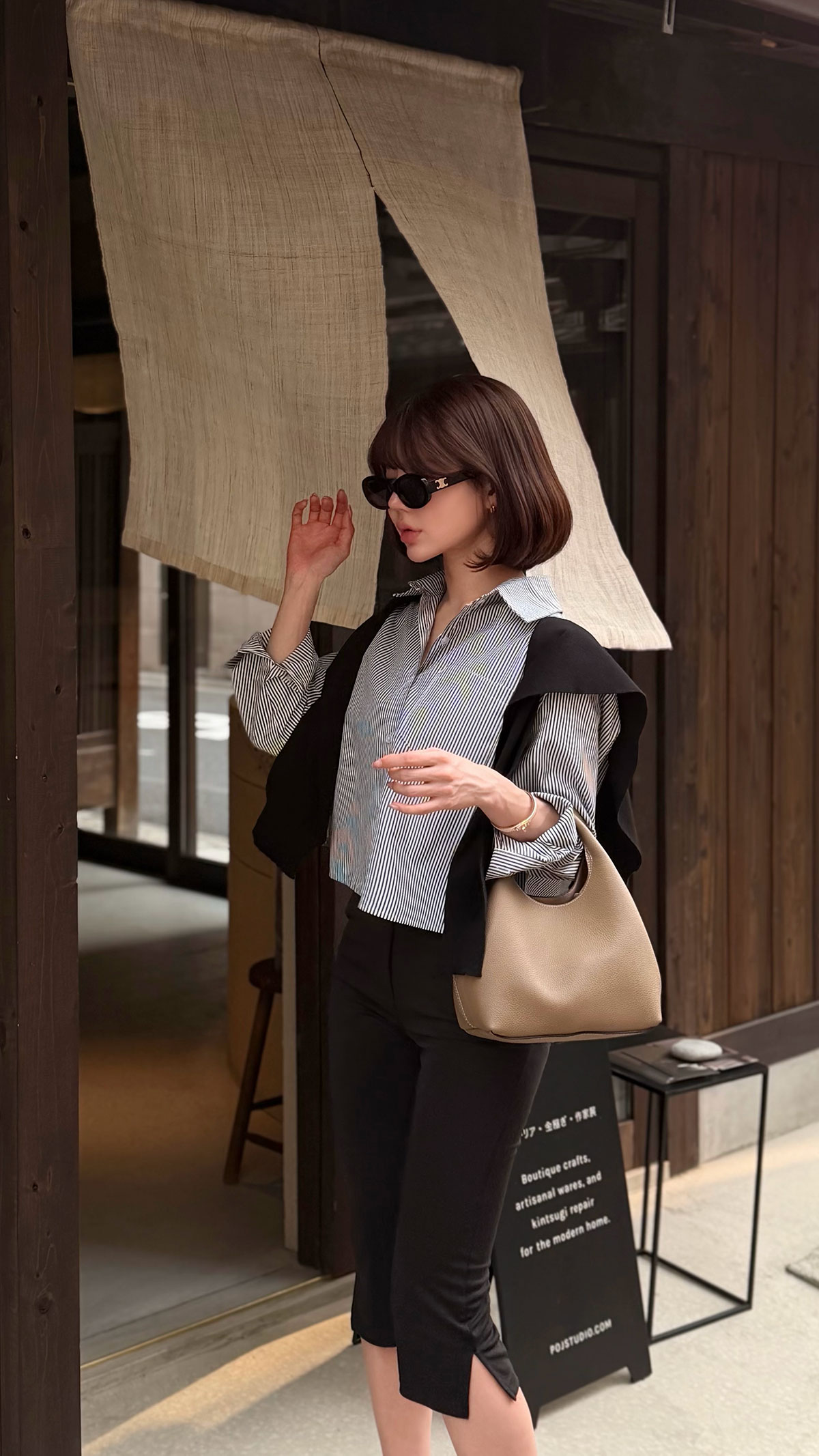 ストライプレイヤーコンビshirt カラー: ブラック、ベージュ、ブルー