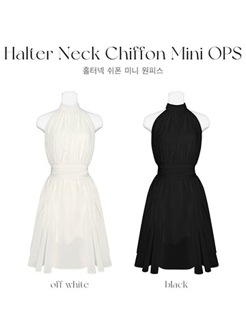 PLT★ホルターネック シフォン Vネック ミニ ドレス ワンピース クン ホルターネックシフォンミニops カラー: