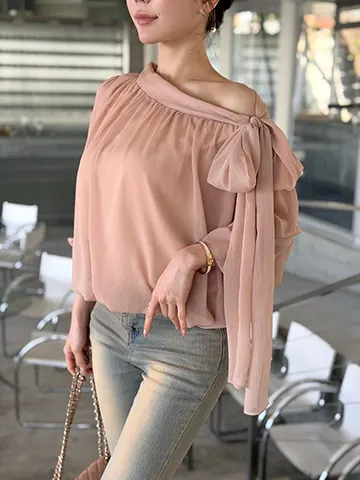 shellリボンシフォンブラウス